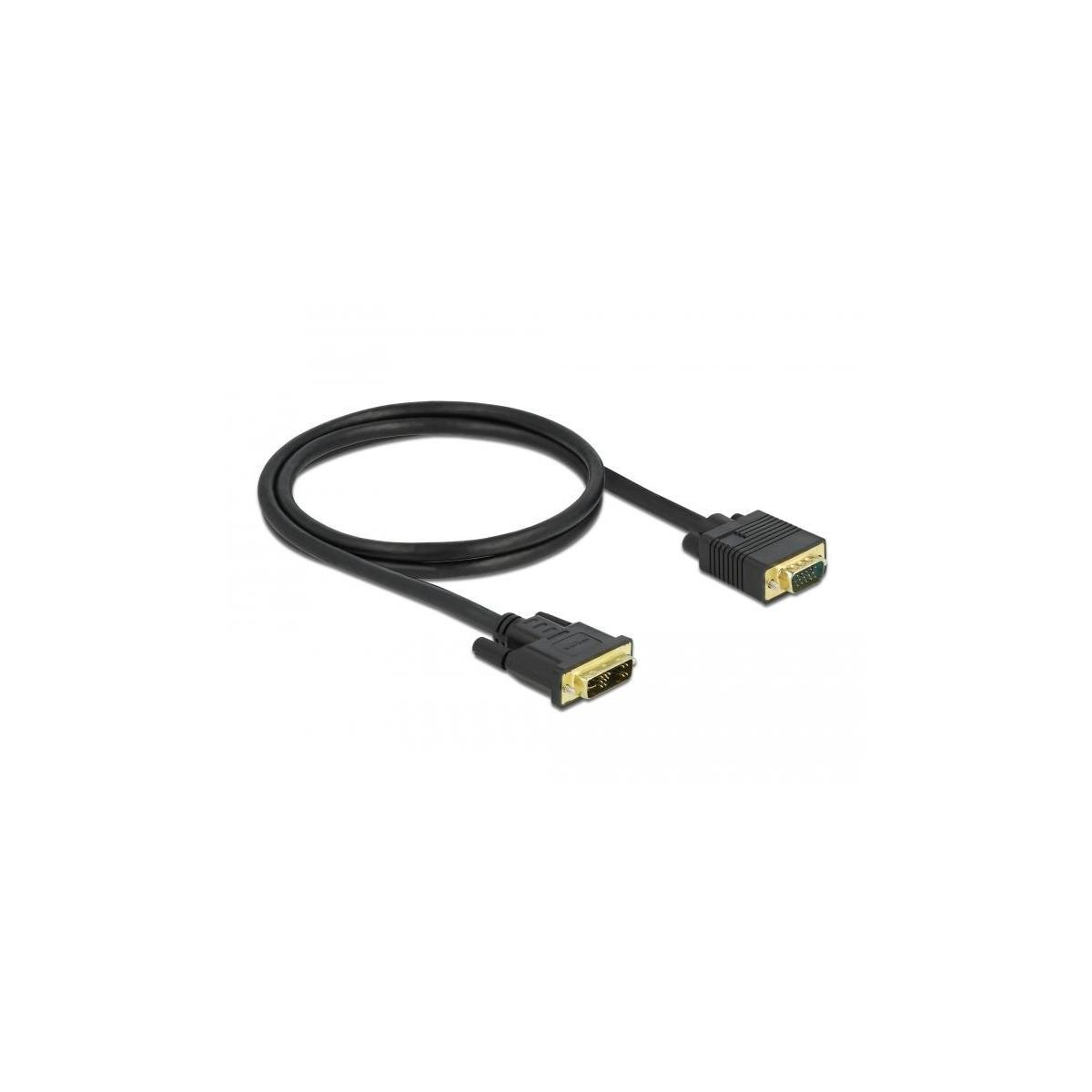 Schwarzes VGA-Kabel mit zwei Steckern. Die Stecker haben goldene Pins. Weißer Hintergrund.