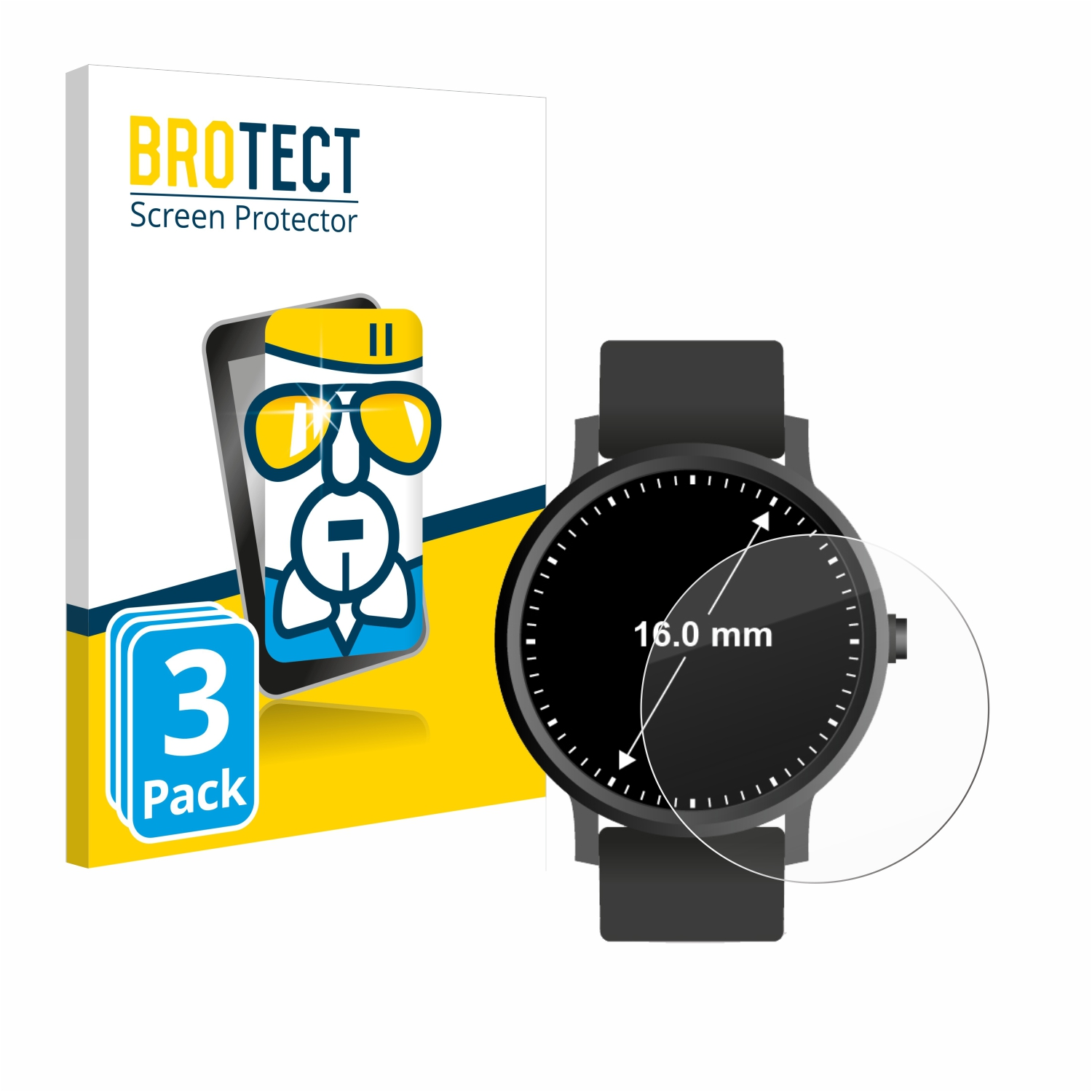 BROTECT 3x Airglass klare Schutzfolie(für Universal Armbanduhren ø: mm)) (Kreisrund, 16
