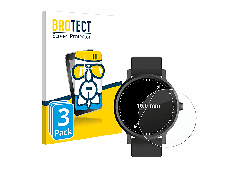 BROTECT 3x Airglass klare Schutzfolie(für Universal Armbanduhren (Kreisrund, ø: 16 mm))