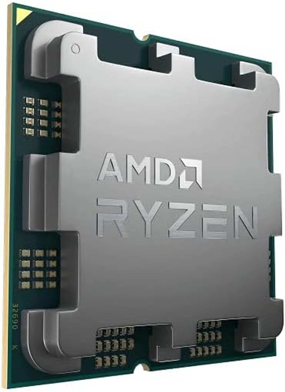 Zbliżenie procesora AMD Ryzen ze srebrnym rozpraszaczem ciepła.
