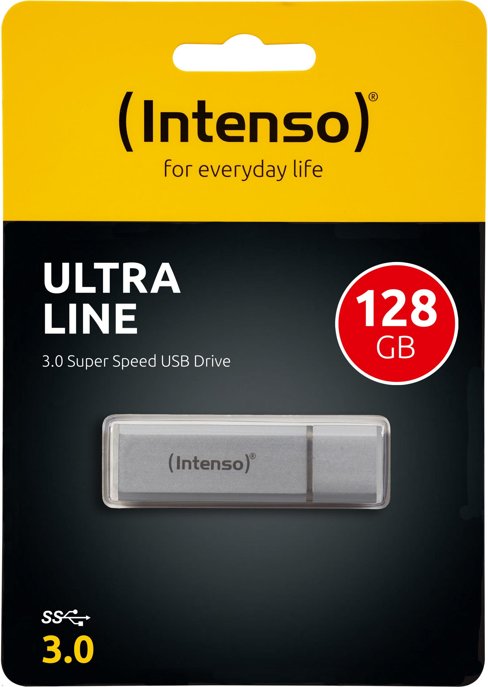Dysk USB w opakowaniu. Tekst: Ultra Line, 128 GB, 3.0 Super Speed.