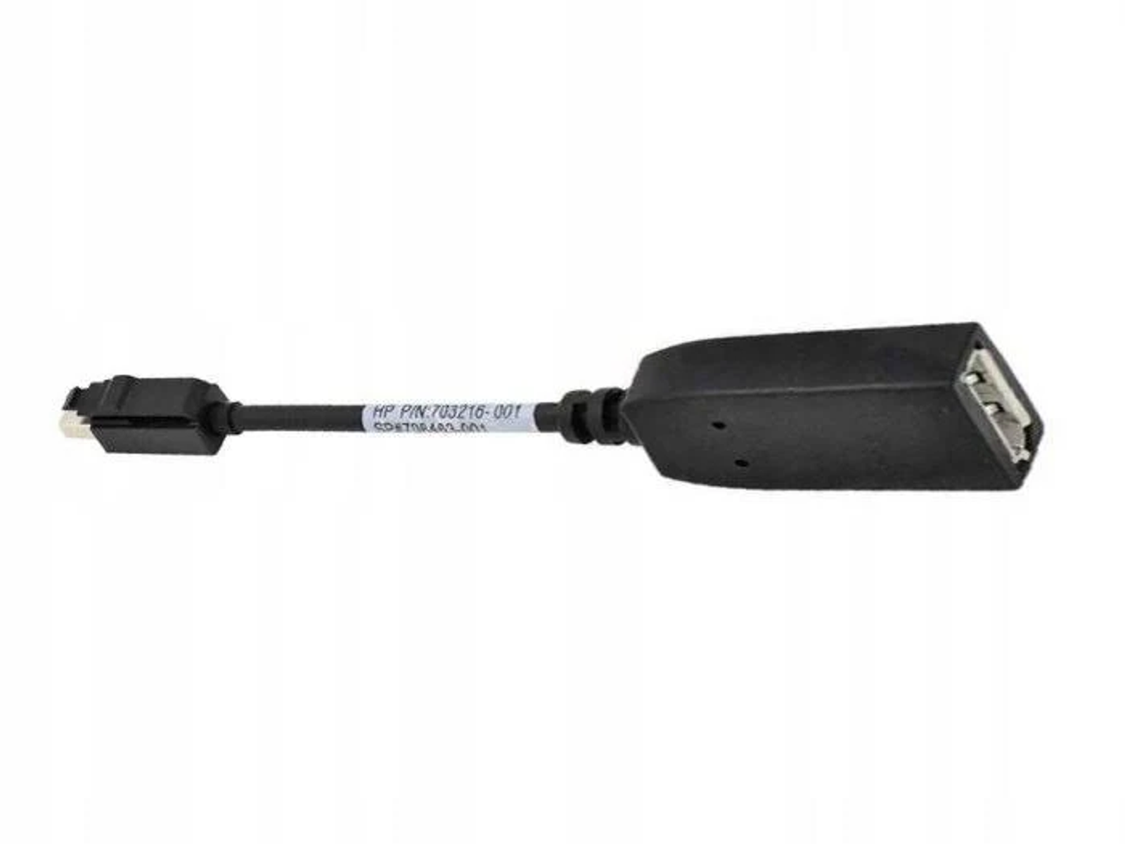 Cavo USB nero con connettore su ciascuna estremità. Etichettato con testo bianco.