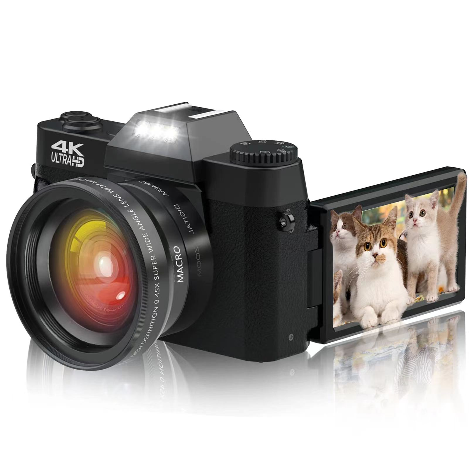 Kompaktkamera 64G kamera Digital der Einstiegsklasse LIFE 48 PRO FINE Speicherkarte, Schwarz mit MP Digitalkamera