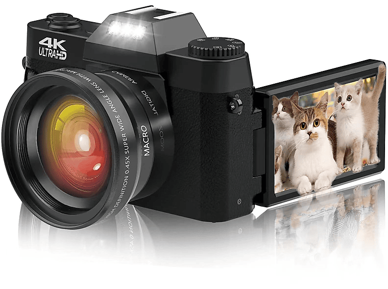 FINE LIFE PRO 48 MP Digitalkamera mit 64G Speicherkarte, Kompaktkamera der Einstiegsklasse Digital kamera Schwarz