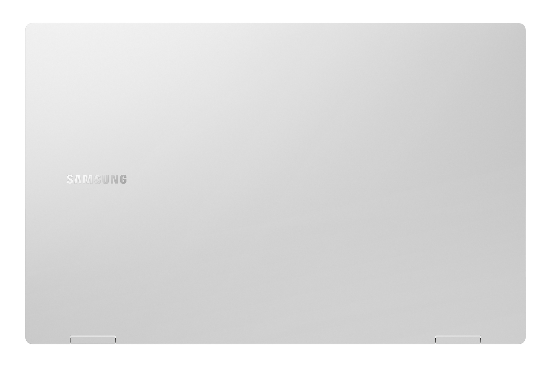 Ein geschlossenes weißes Samsung Laptop mit sichtbar Samsung Logo.