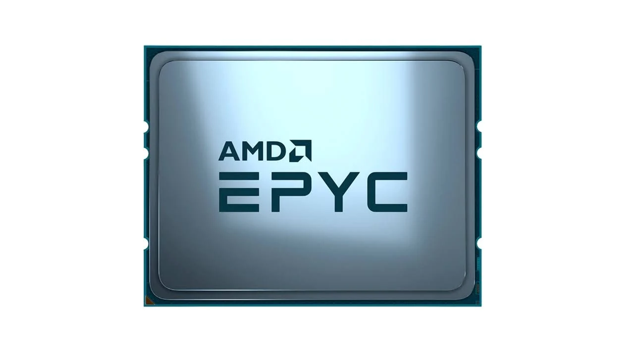 Zbliżenie procesora AMD EPYC z logo AMD i EPYC.