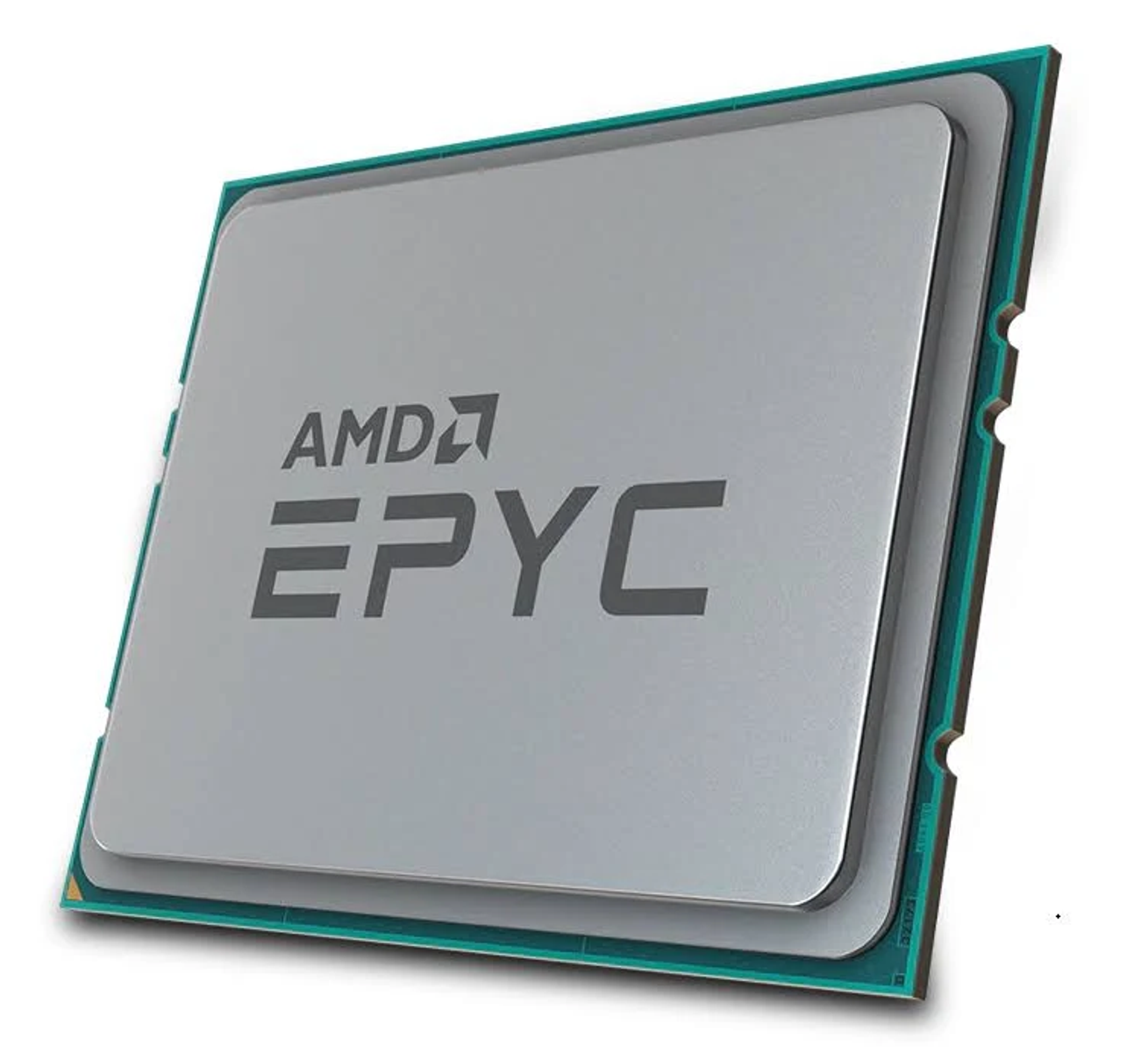 AMD EPYC CPU auf einer grünen Platine. Das Logo ist sichtbar.
