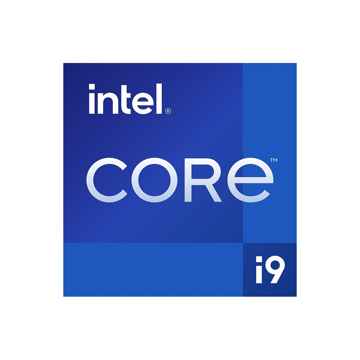 Logo Intel Core i9 na niebieskim tle. Widoczny jest tekst 'intel CORE' i 'i9'.