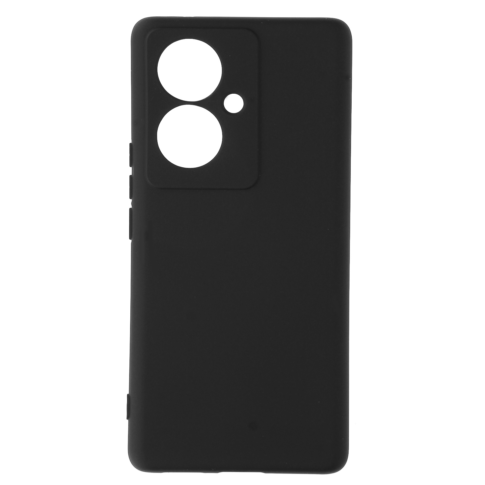 Custodia nera per telefono con due ritagli per fotocamera. La custodia è rettangolare.