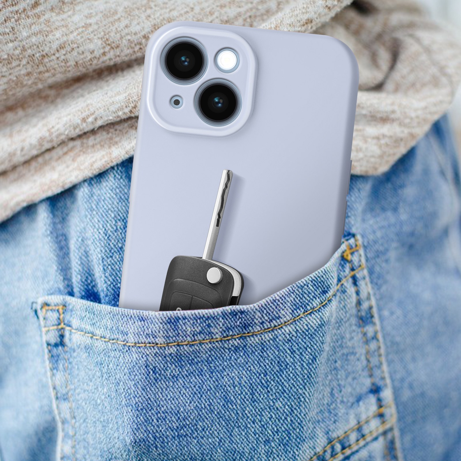 iPhone mit Sweet Backcover, Lila Silikonhülle Series, AVIZAR Kamera 15 Plus, Apple, geschützter