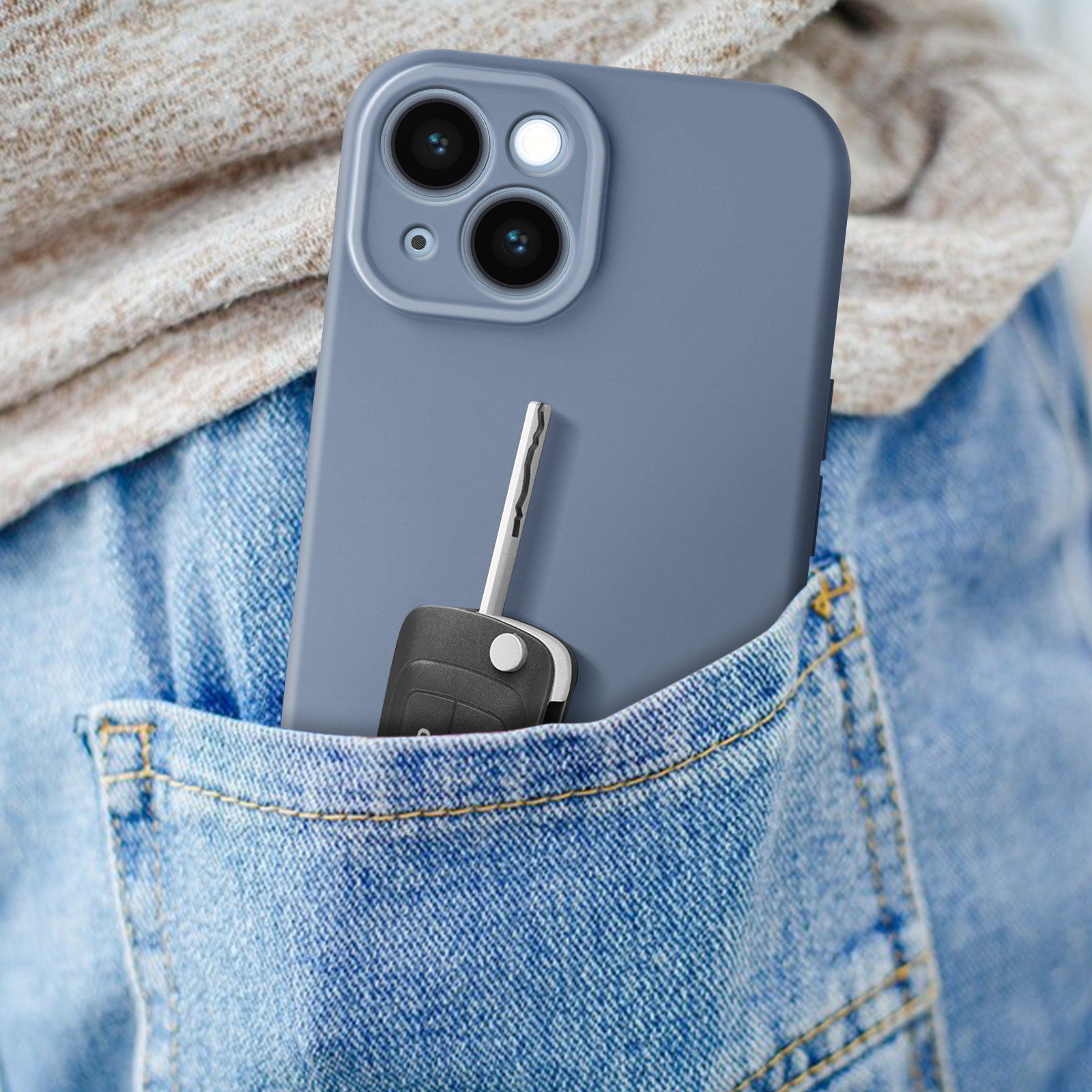 geschützter mit Plus, 15 Kamera Apple, Silikonhülle AVIZAR Backcover, Series, iPhone Lilagrau Sweet
