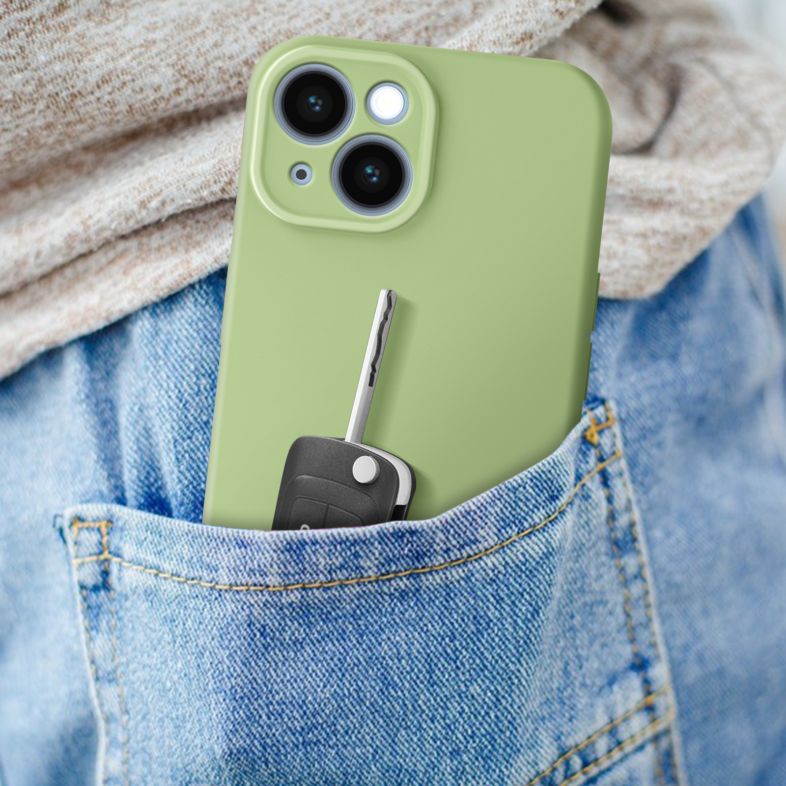 geschützter mit Silikonhülle AVIZAR Kamera iPhone 15, Zitronengrün Series, Backcover, Sweet Apple,