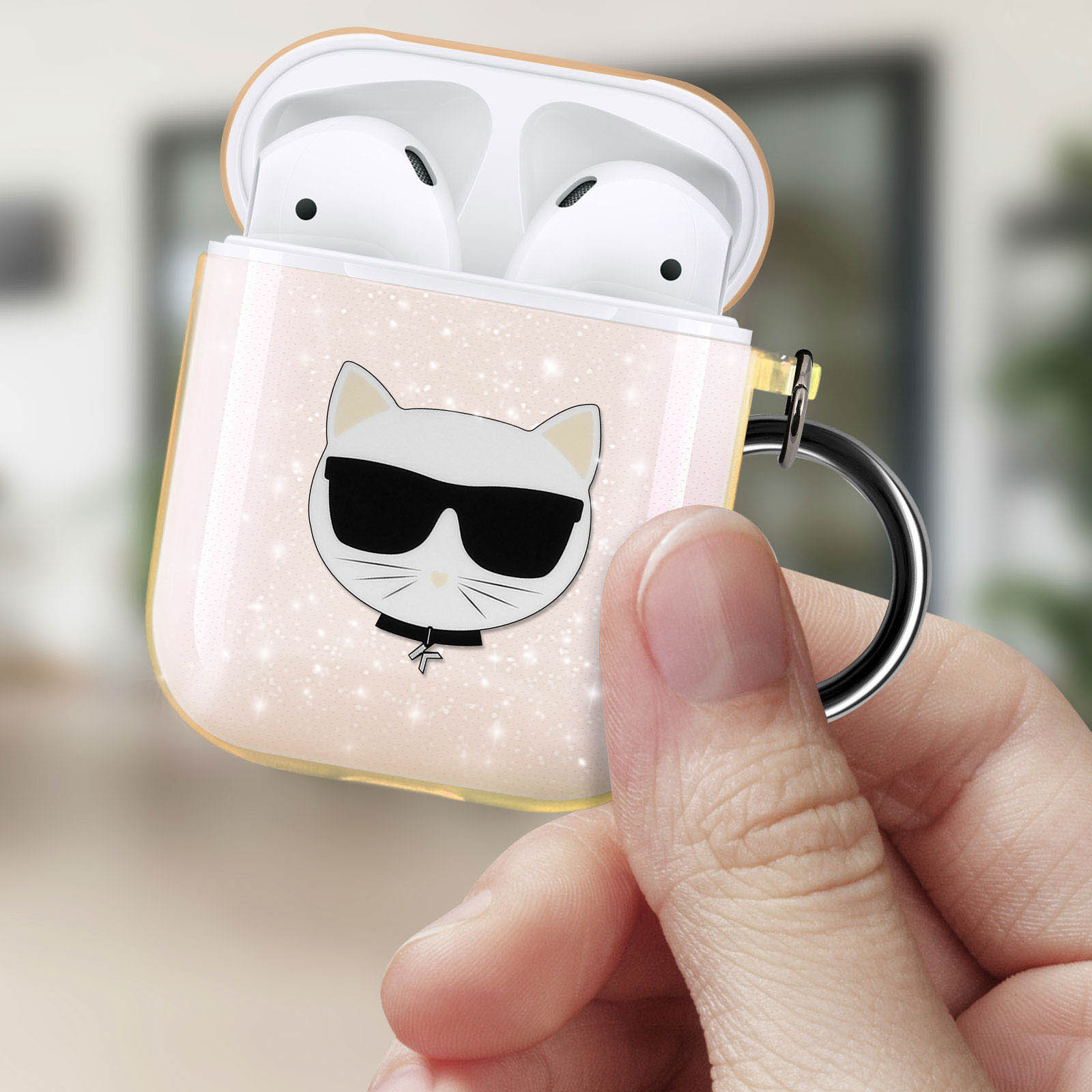 Funda para AirPods con diseño de cara de gato.