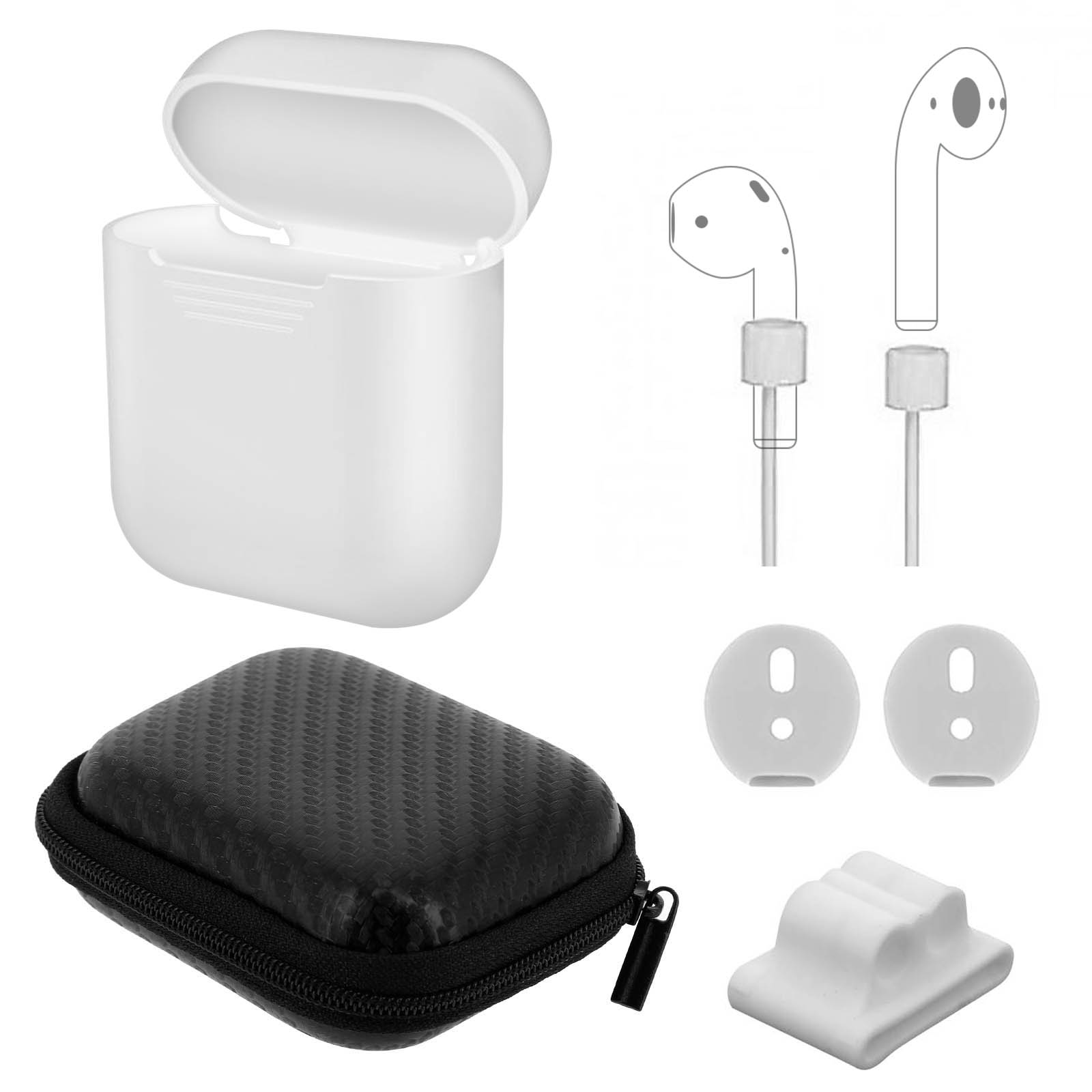 Hülle, Cover, Set: Weiß 5-in-1 Tasche, Apple, AVIZAR AirPods, AirPods Full Schlaufe, Apple