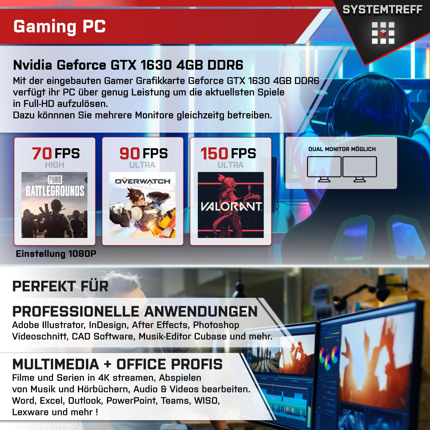 SYSTEMTREFF Gaming Intel Core 11 512 Gaming GeForce® PC mit Pro, RAM, GB i5 1630 NVIDIA i5-12400F, 16 Core™ Intel® GTX mSSD, GB Prozessor, Windows