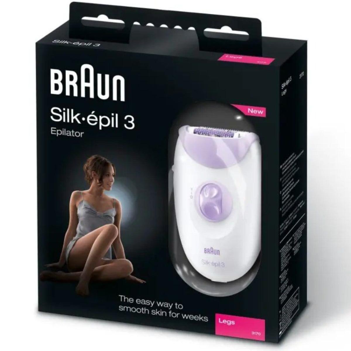 Braun Silk-épil 3 Epilierer-Box. Eine Frau sitzt links.