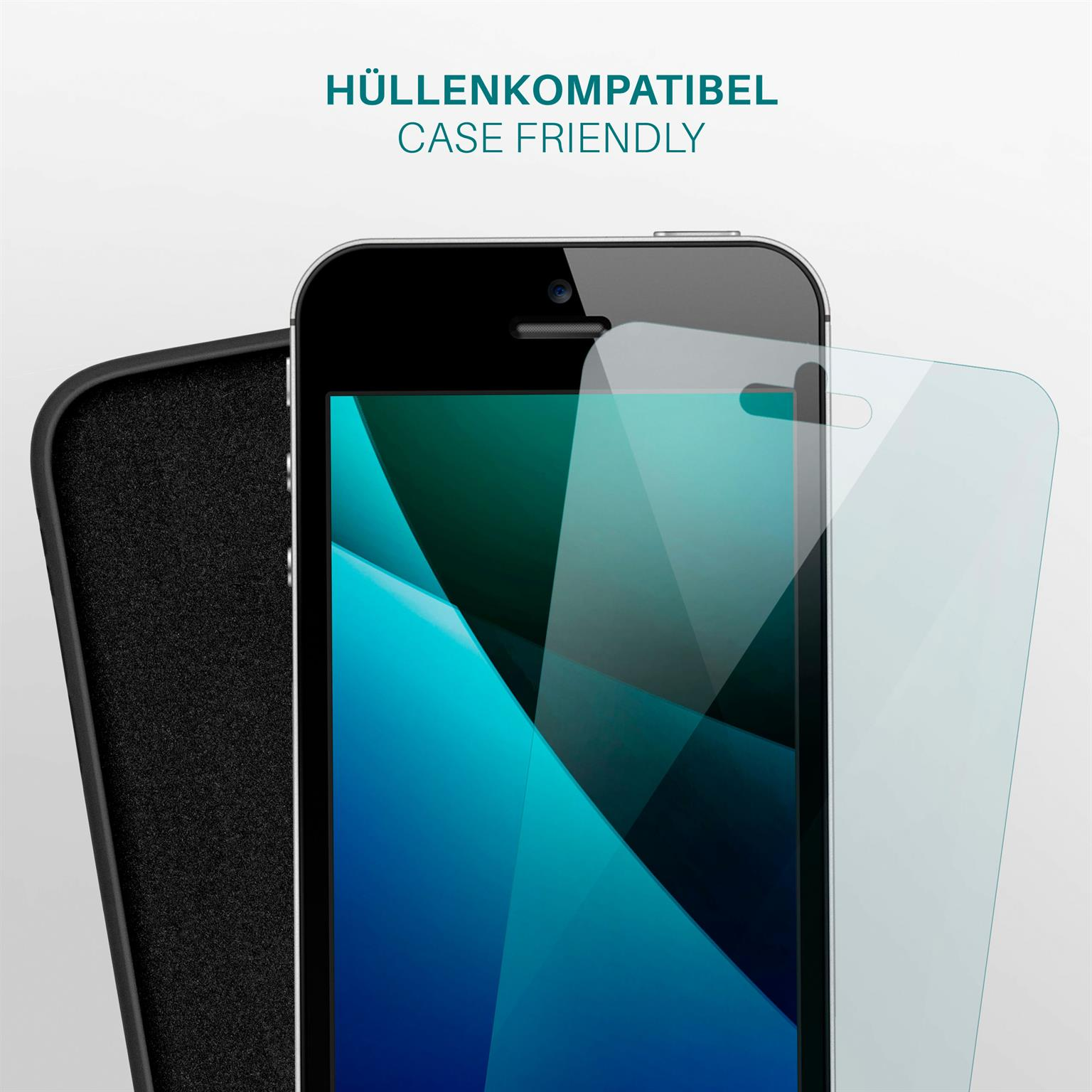 Ein Telefon, auf das eine Displayschutzfolie aufgetragen wird. Das Telefon ist schwarz.