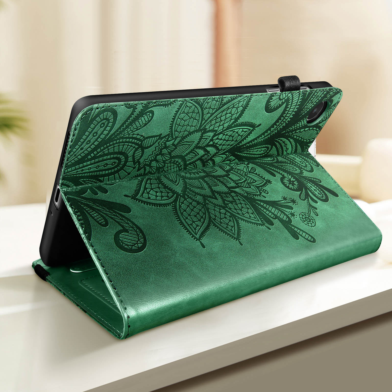 Kunstleder, für Flower Series Lenovo Etui AVIZAR Bookcover Dunkelgrün Power