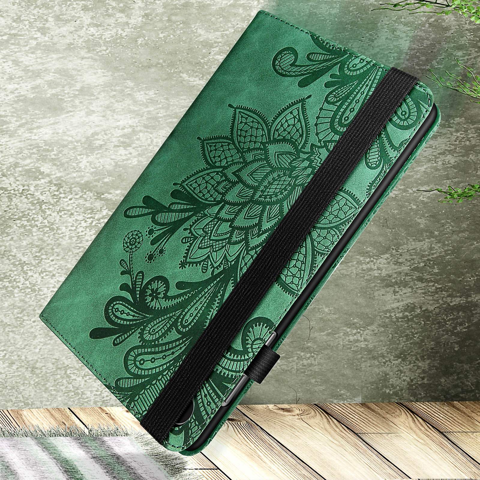 AVIZAR Etui für Dunkelgrün Bookcover Lenovo Flower Kunstleder, Power Series