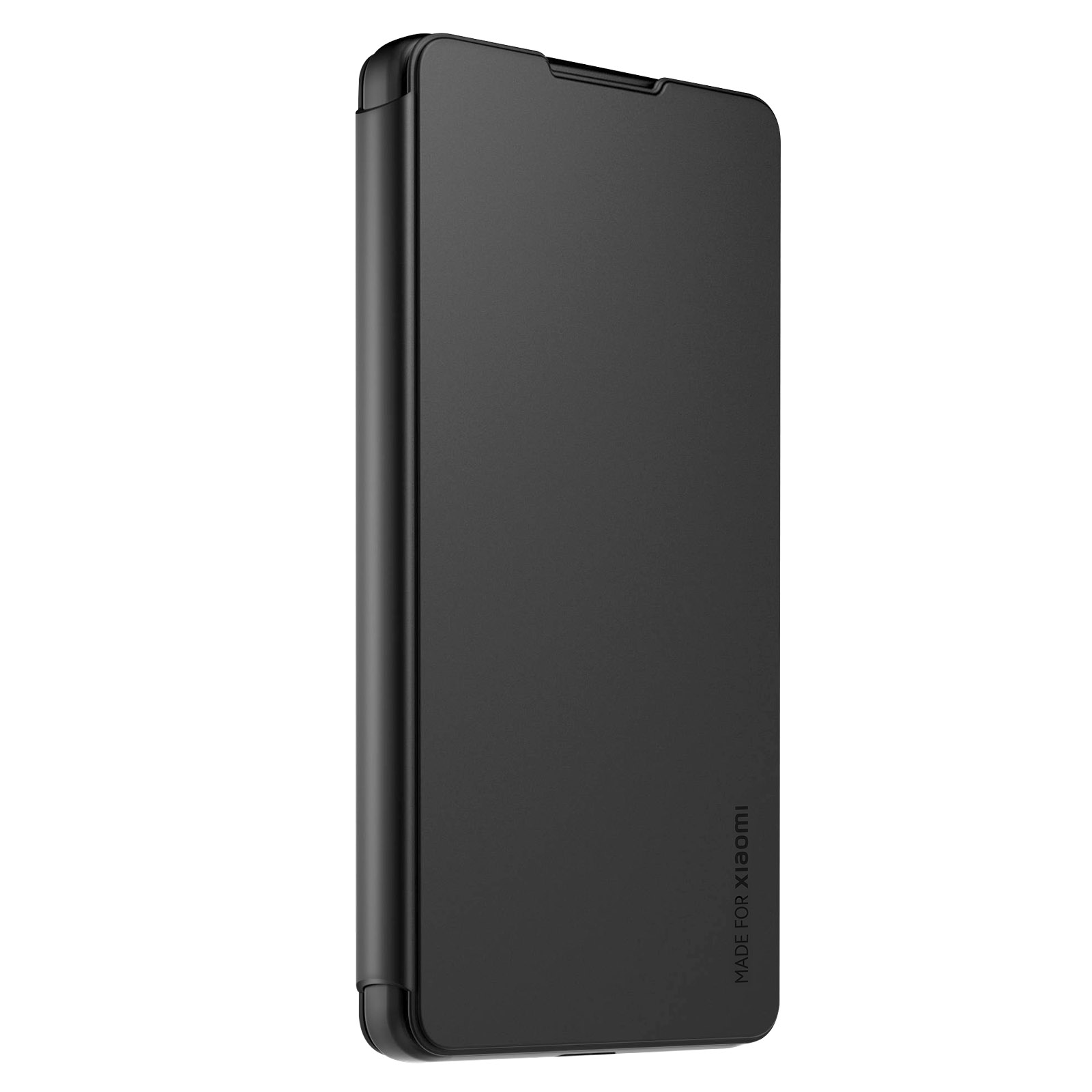 Schwarze Handyhülle, geschlossen. Sie hat ein schlichtes Design und ist für Xiaomi-Telefone gemacht.