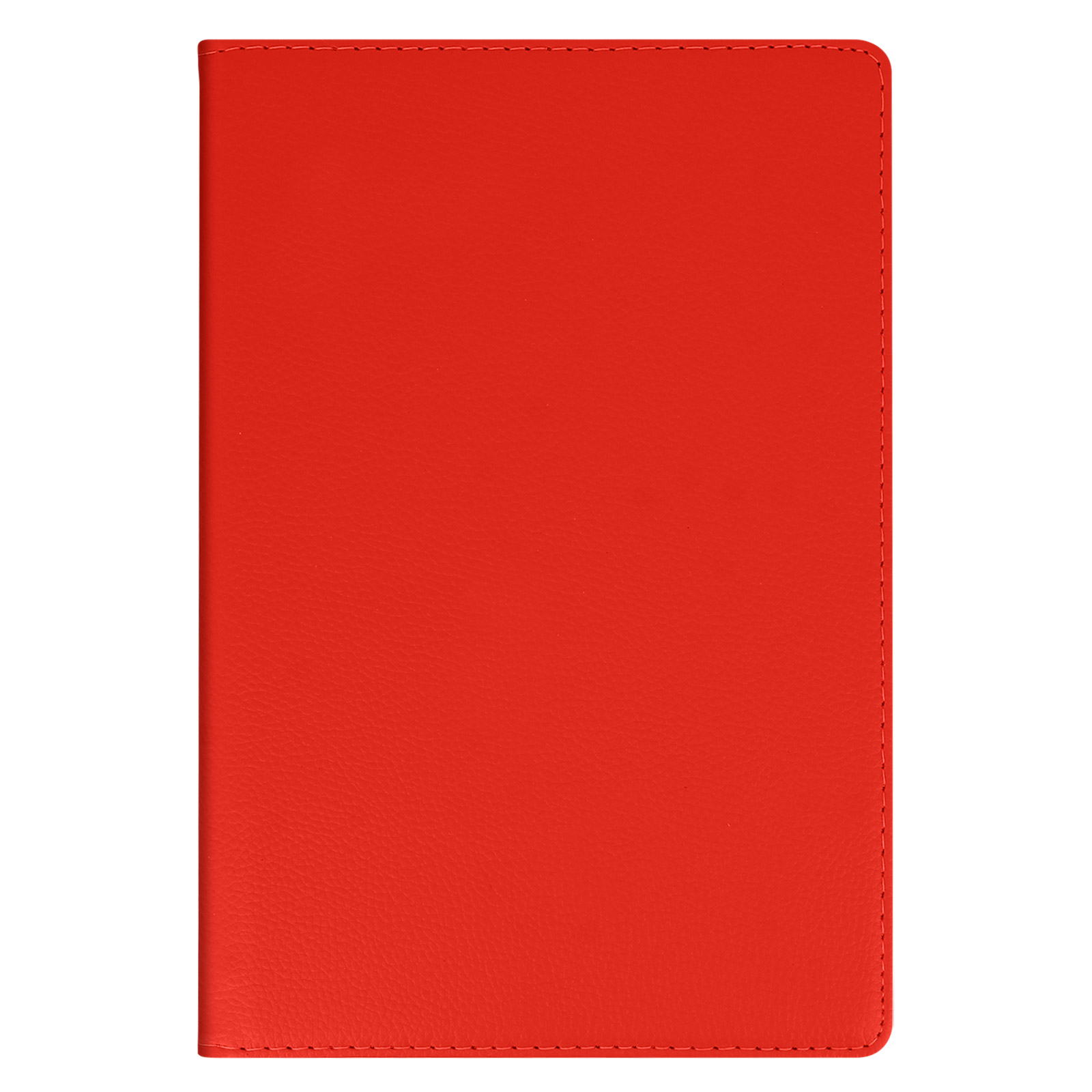 Custodia per tablet in pelle rossa con bordo cucito.