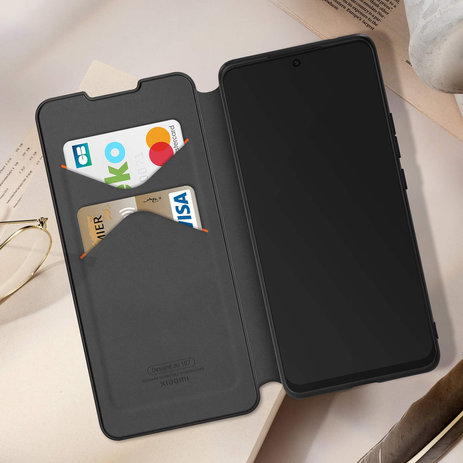 XIAOMI Made For Plus, Kartenfächern Schwarz Pro mit Redmi Series, Etui Note 12 Xiaomi, Bookcover, Xiaomi