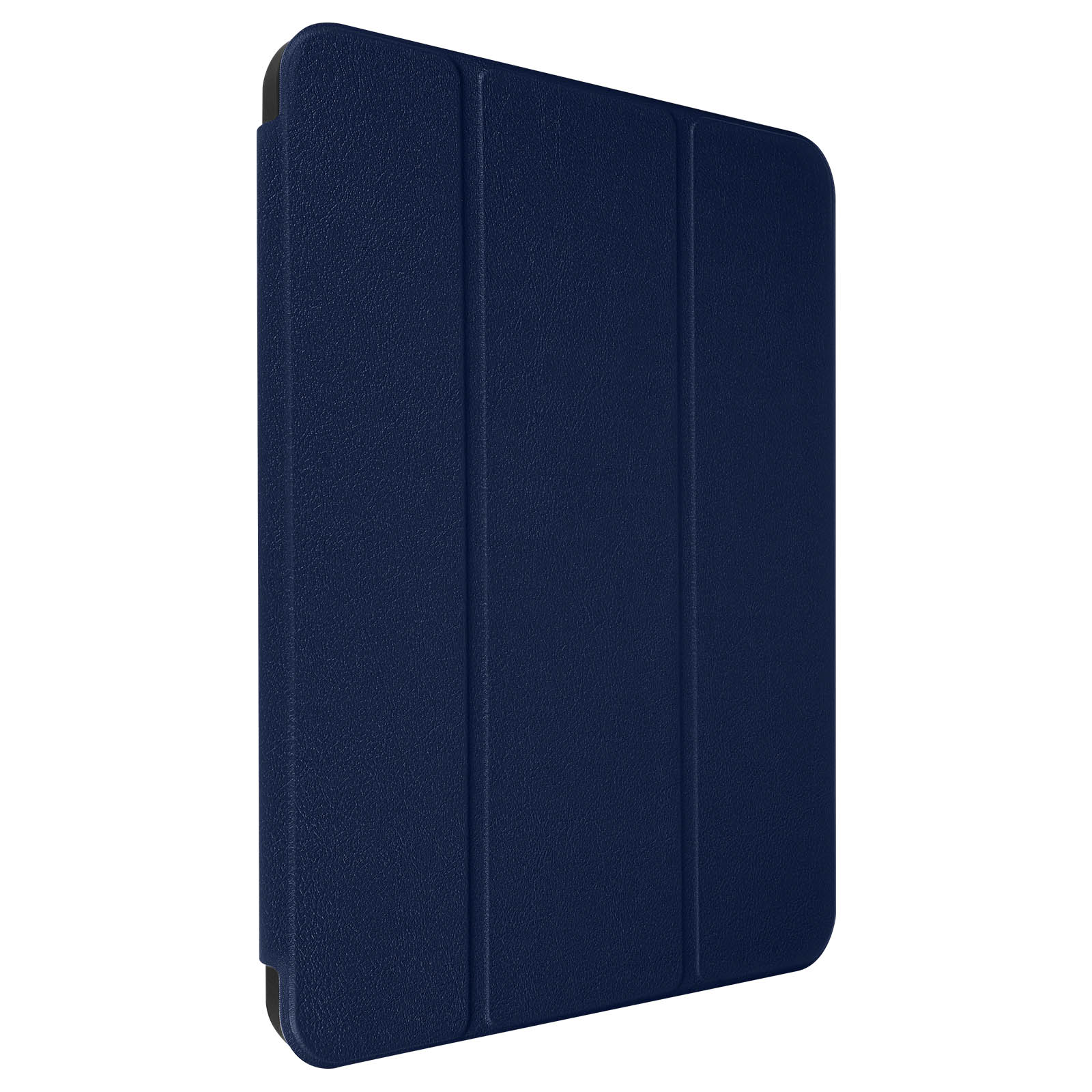 Una custodia per tablet blu scuro chiusa, che mostra il profilo del dispositivo.