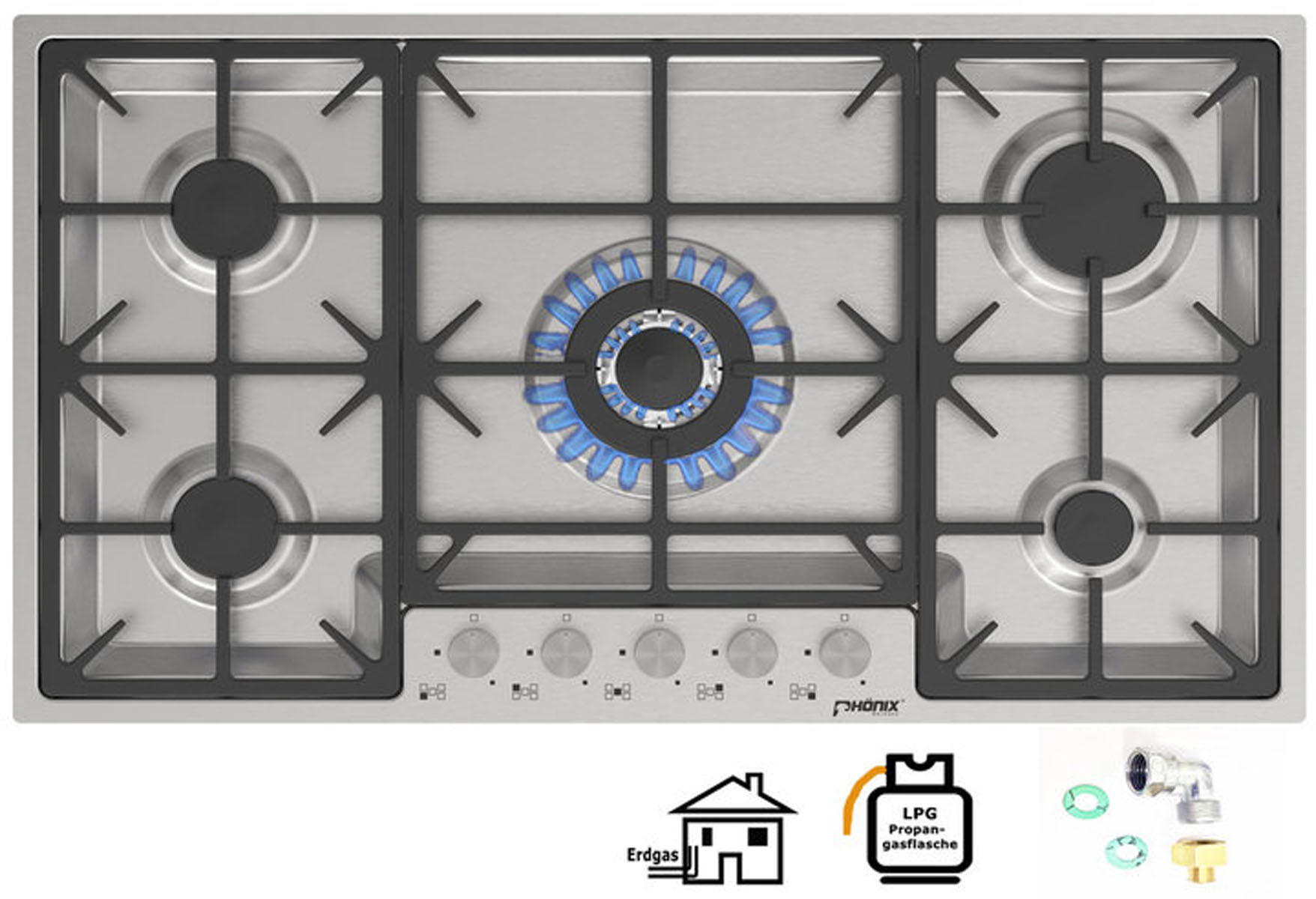 PHÖNIX mm PS-905FL (880 Gaskochfeld GERMANY Kochfelder) breit, 5
