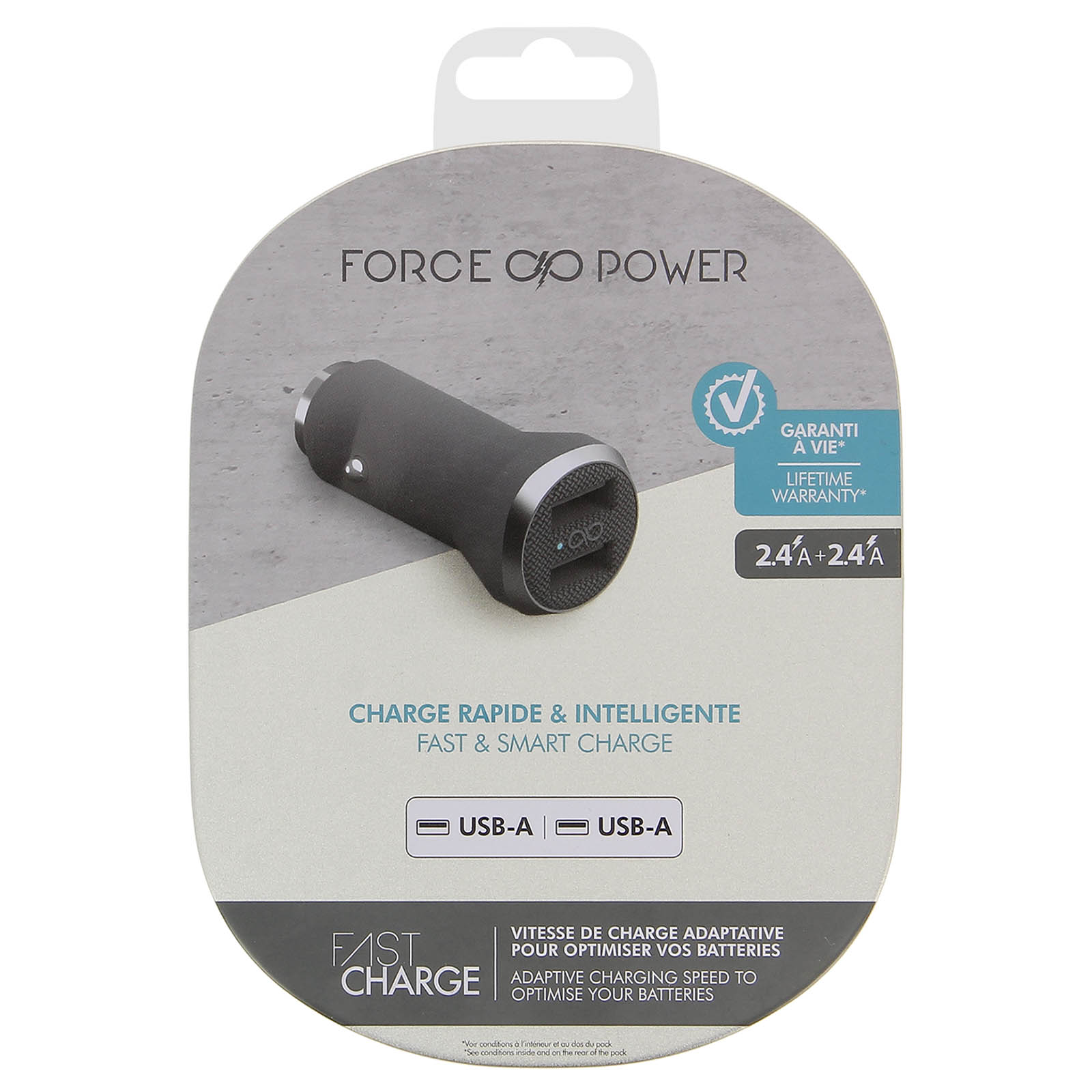 FORCE POWER 2x USB Ports KFZ-Ladegeräte Grau Universal, 4.8A