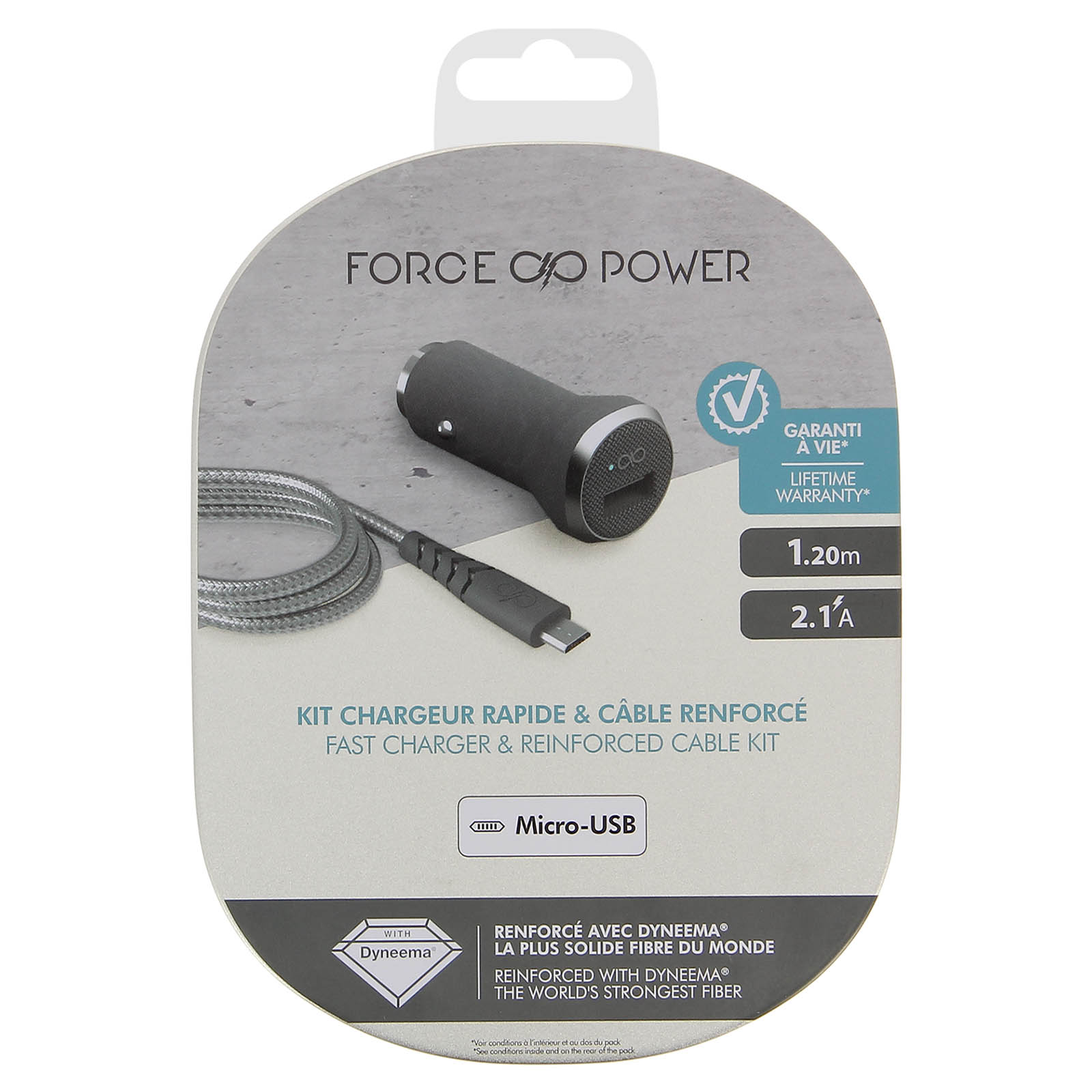 FORCE POWER 2.4A Grau Universal, USB-Port + Kabel Micro-USB KFZ-Ladegeräte