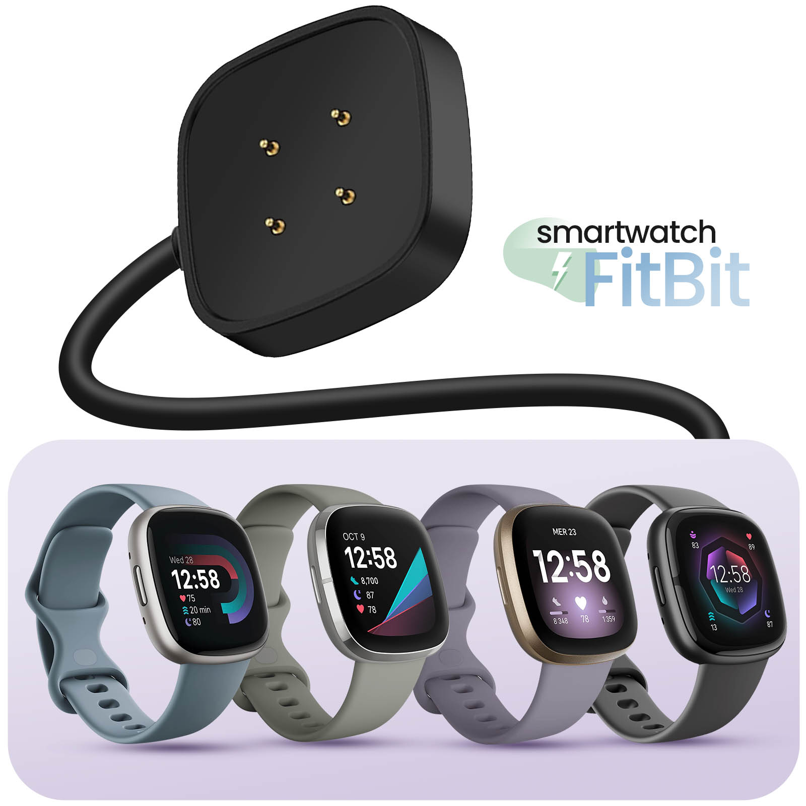Fitbit, für Smartwatch SEC-FBV4 Ladegerät Schwarz AVIZAR