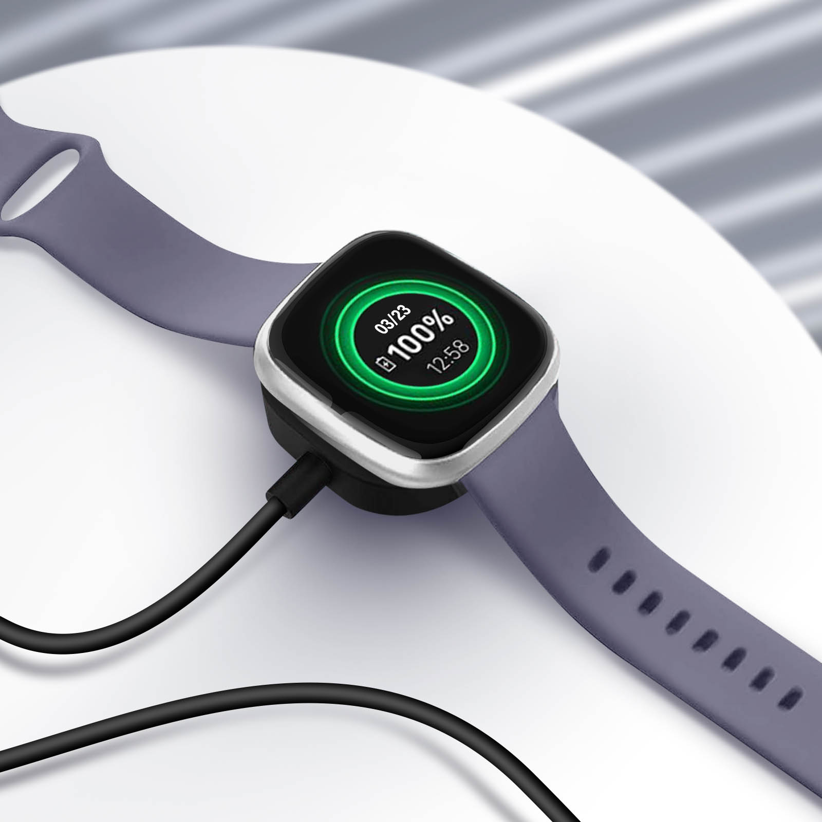 Schwarz Smartwatch AVIZAR SEC-FBV4 Fitbit, Ladegerät für
