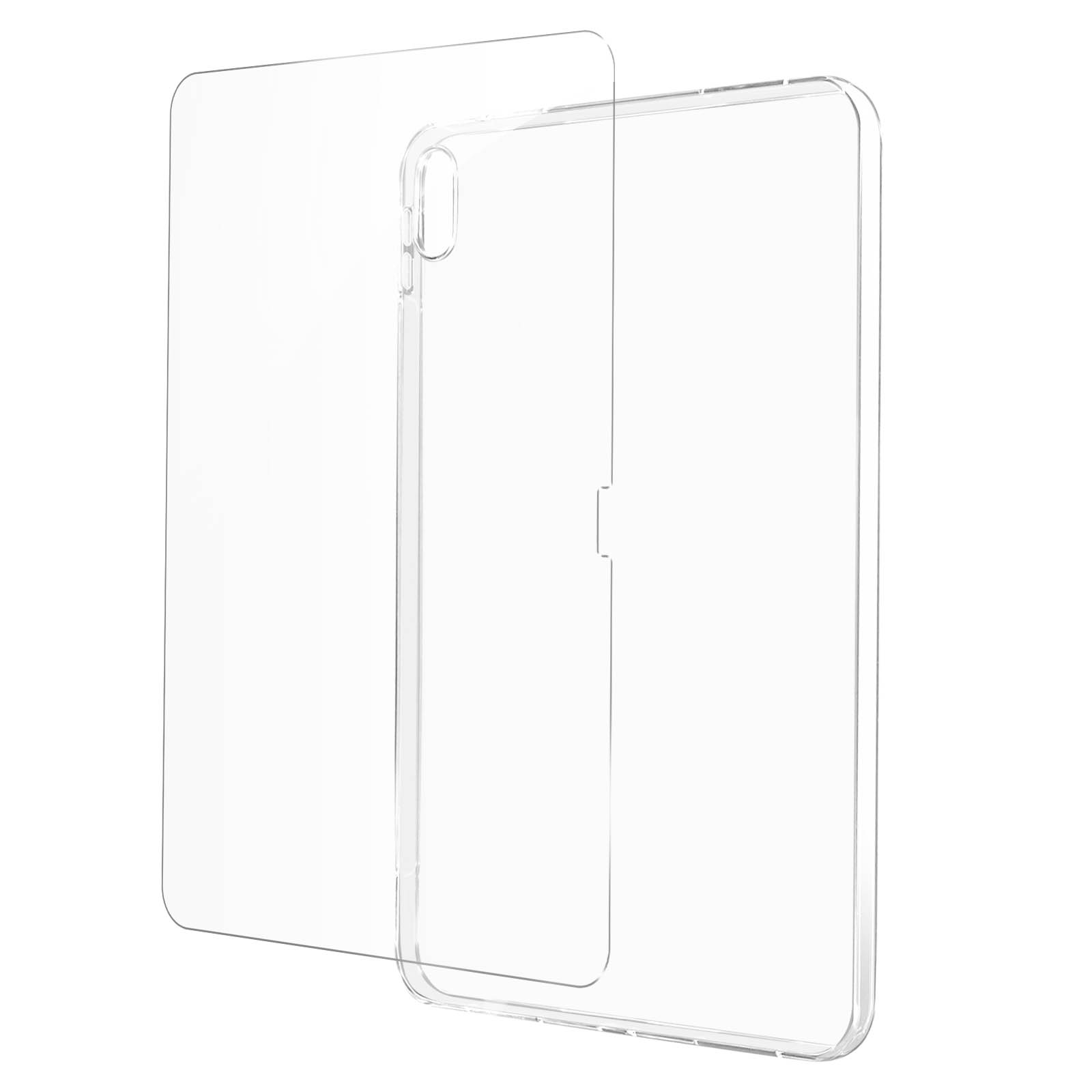 Zwei transparente Tablethüllen, eine offen. Weißer Hintergrund.