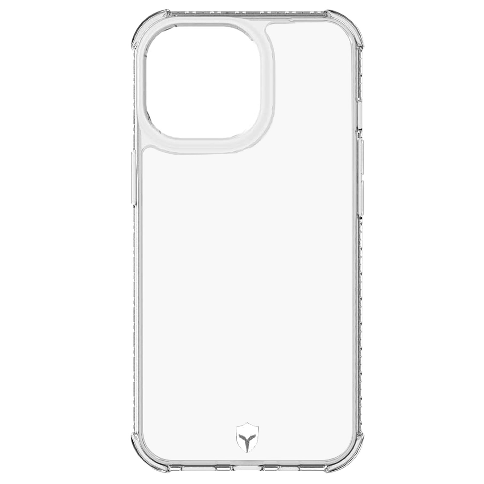 Coque de téléphone transparente. Transparent, avec design de protection. Fond blanc.