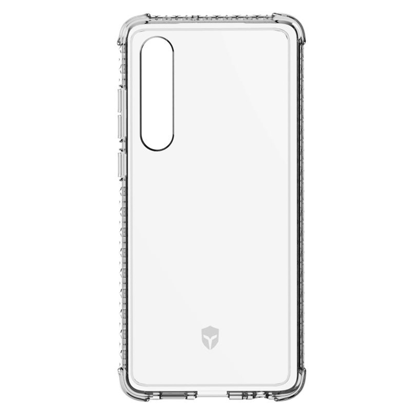 Transparante telefoonhoes, met een camera-uitsparing en zijknopjes.