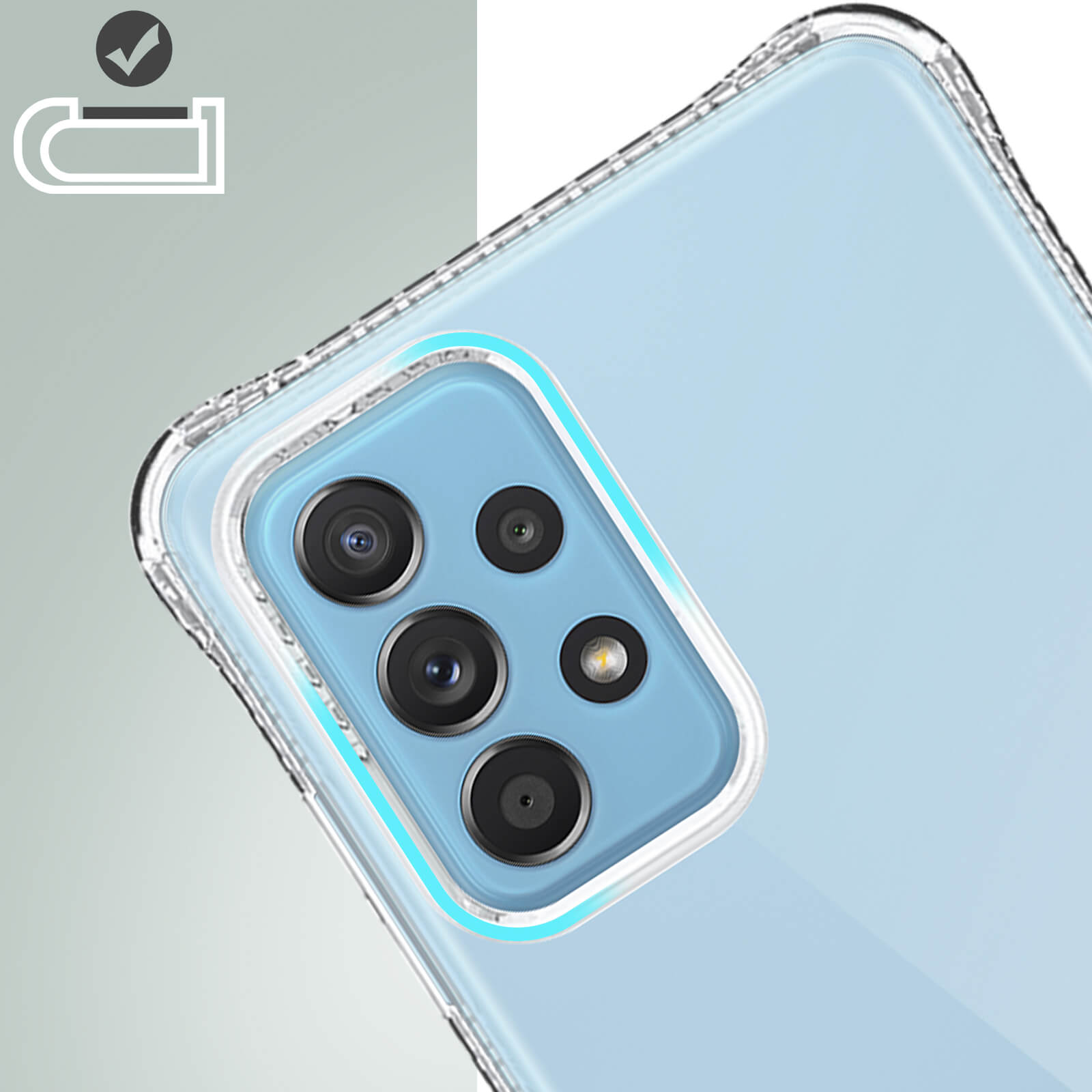 Retro del telefono blu con tre fotocamere e un flash.