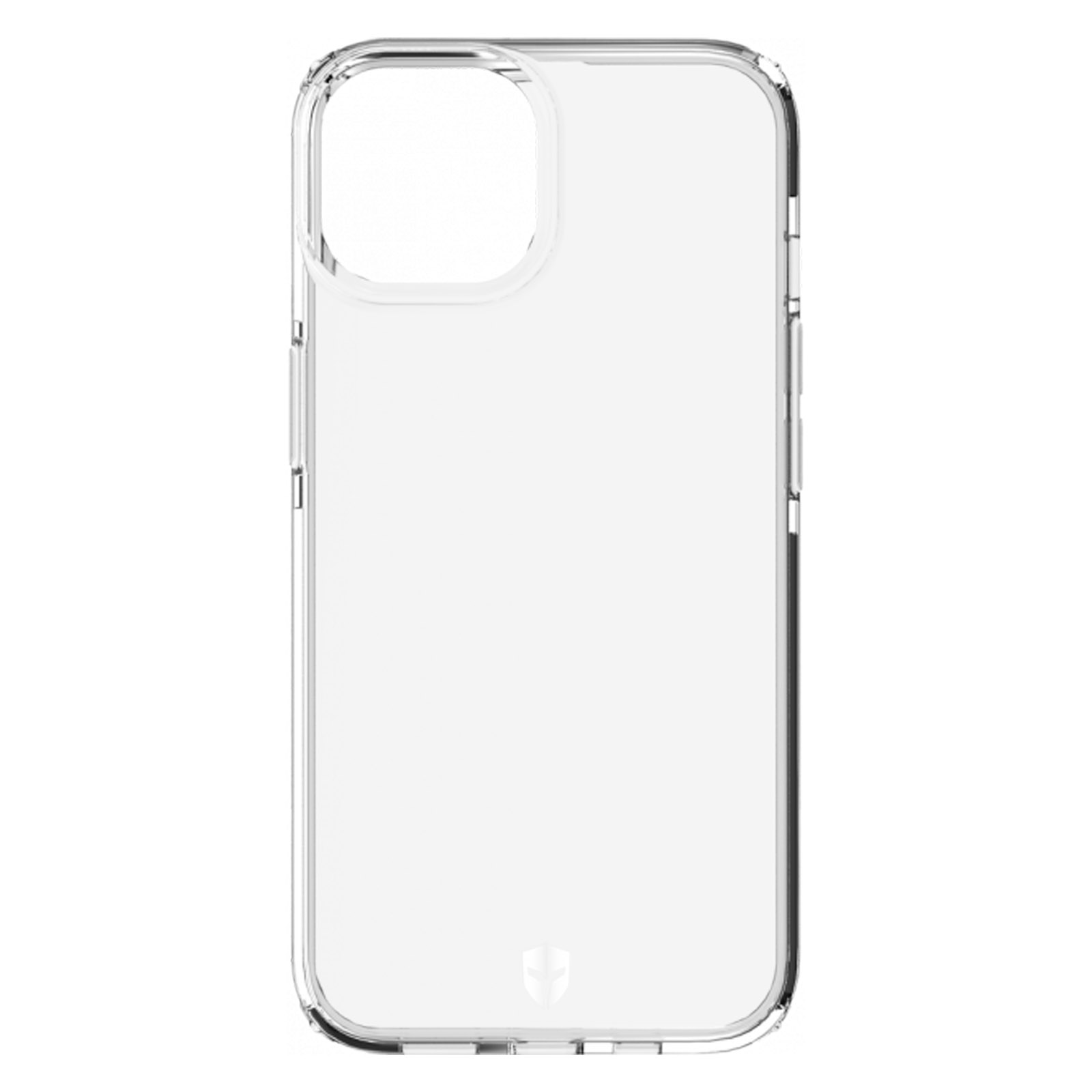 Een transparante telefoonhoes. Het is transparant en gemaakt van hard plastic.
