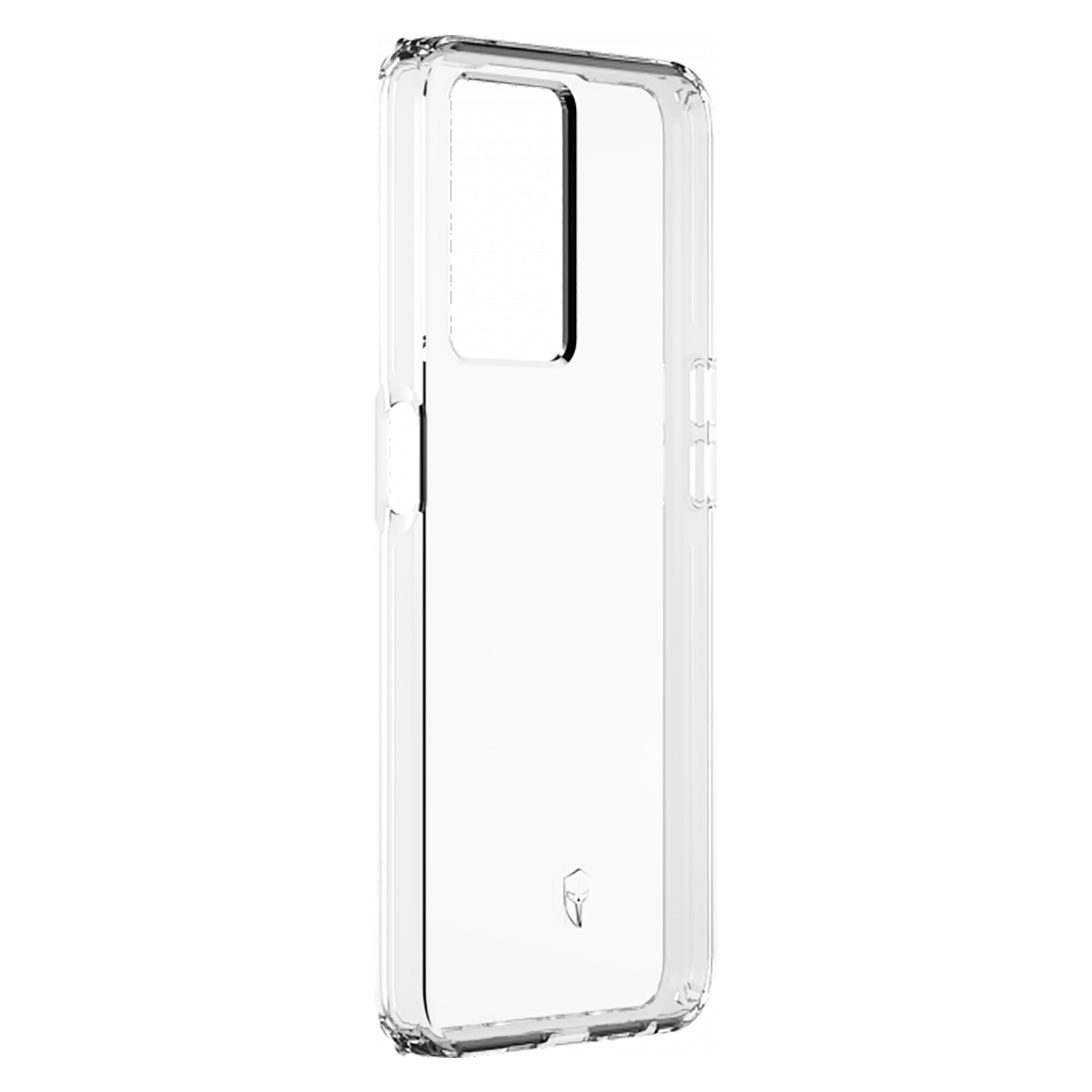 Coque de téléphone transparente. La coque est transparente, avec trous pour l'appareil photo et boutons latéraux.