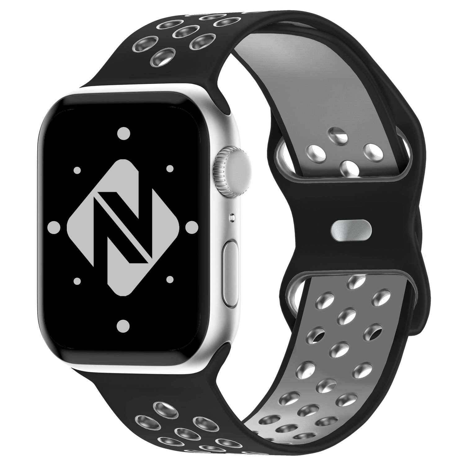 Airflow Grau NALIA Silikon Smart-Watch Apple, Schwarz Apple Armband, 42mm/44mm/45mm/49mm, Ersatzarmband, Watch