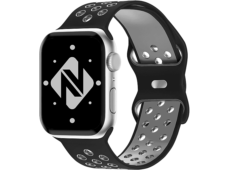 NALIA Airflow Silikon Smart-Watch Ersatzarmband, Apple, Armband, Apple Schwarz Watch Grau 42mm/44mm/45mm/49mm