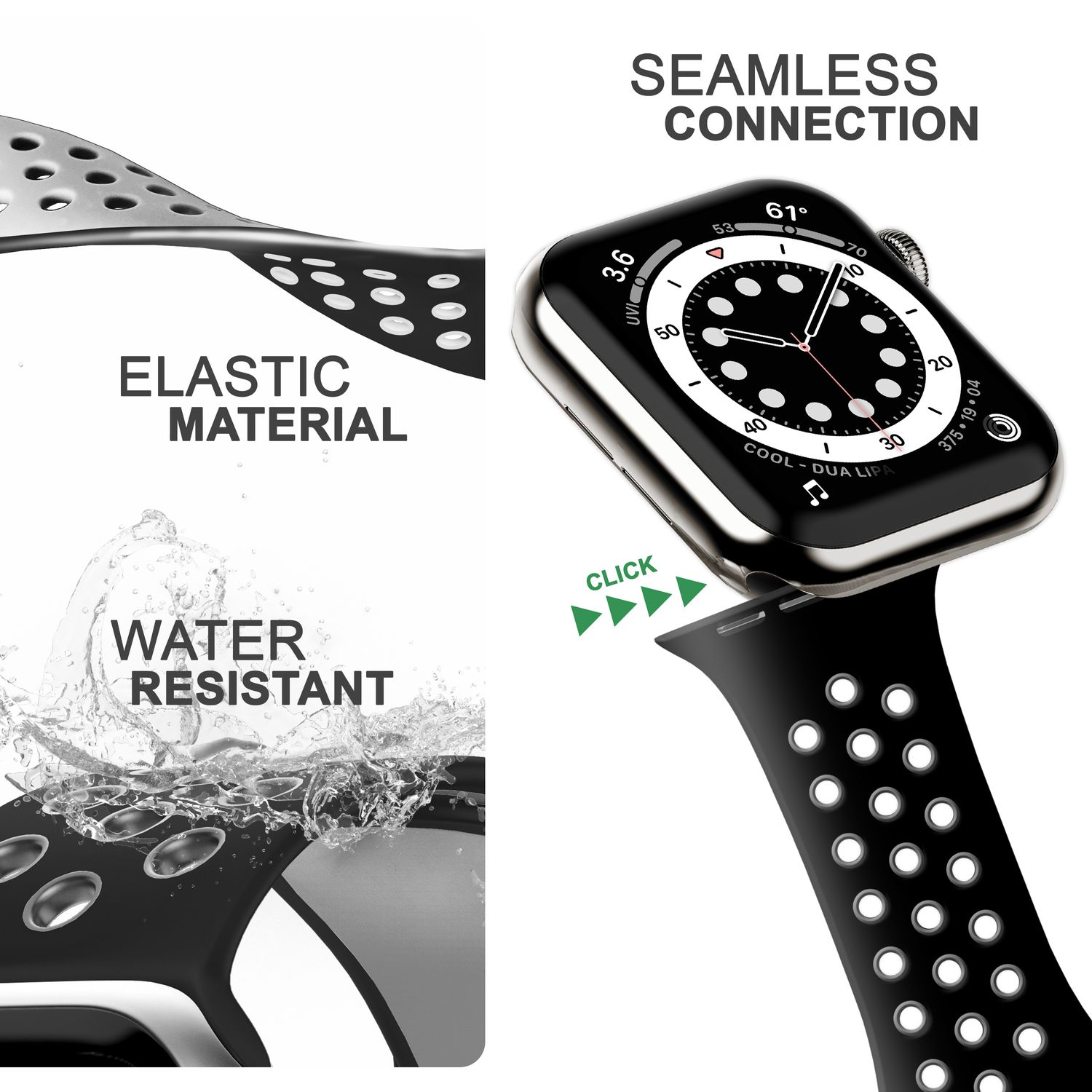 NALIA Airflow Silikon Grau Smart-Watch Apple, Watch 38mm/40mm/41mm, Schwarz Apple Ersatzarmband, Armband