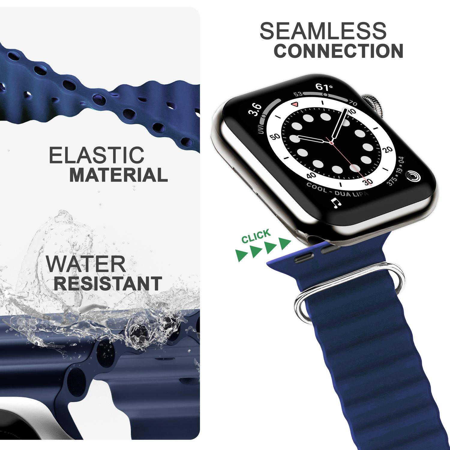 Apple, Apple Watch Dunkelblau Sport-Armband Ocean, NALIA Smartwatch Ersatzarmband, 38mm/40mm/41mm,