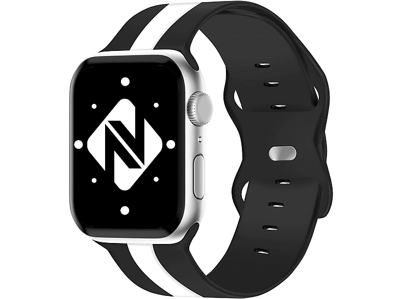 NALIA Gestreiftes Smartwatch Silikon Armband, Ersatzarmband, Apple, Apple Watch 38mm/40mm/41mm, Schwarz Weiß