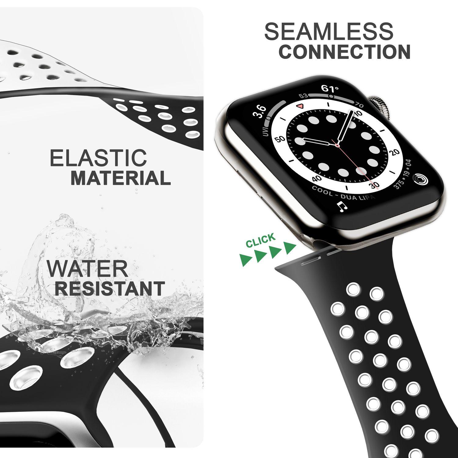 Armband, Ersatzarmband, Weiß NALIA Silikon Watch 42mm/44mm/45mm/49mm, Smart-Watch Airflow Apple, Apple Schwarz