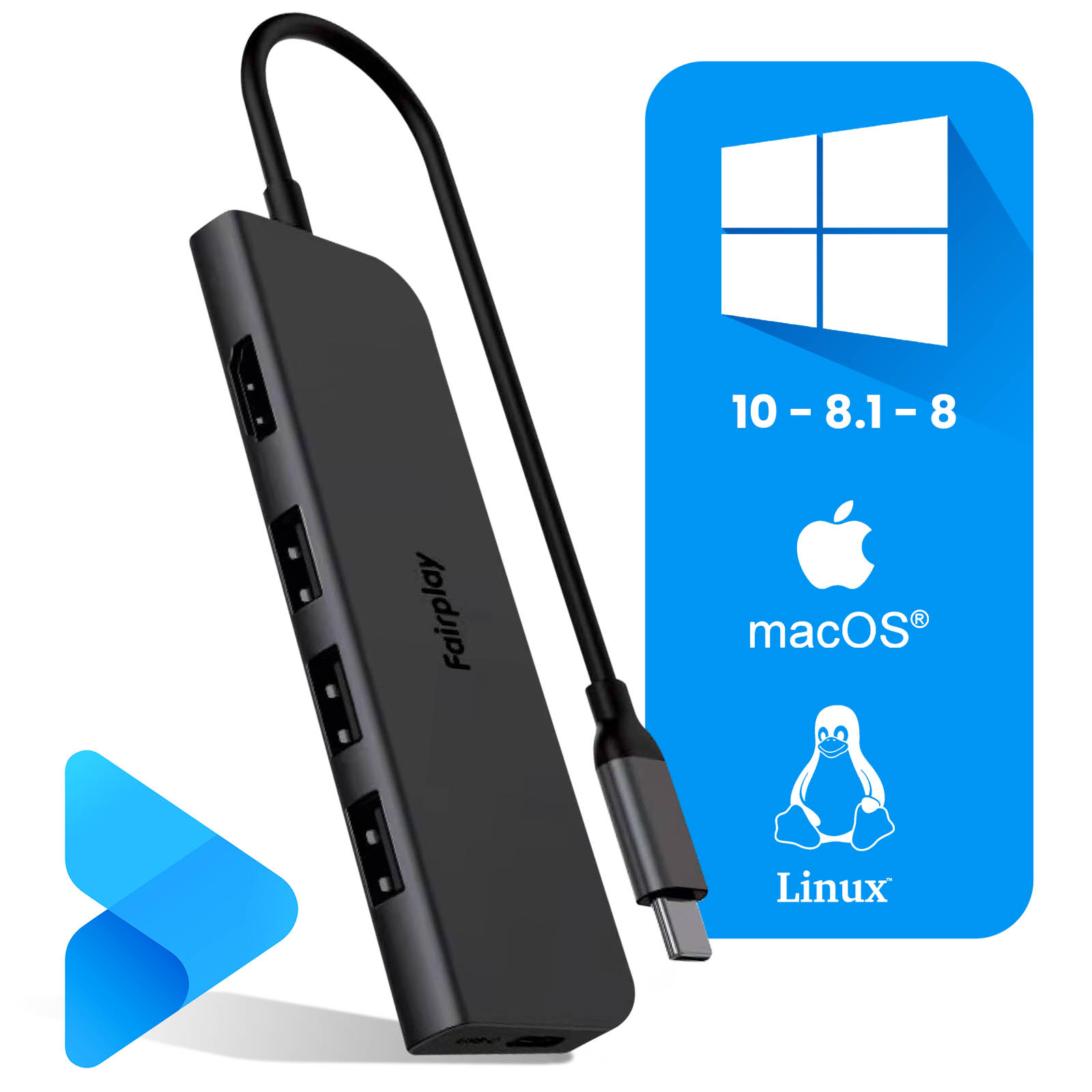 USB-Anschlüssen USB-C HDMI-Anschluss 3x 4K 100W, 1x AVIZAR + USB-Hub Schwarz Universal,