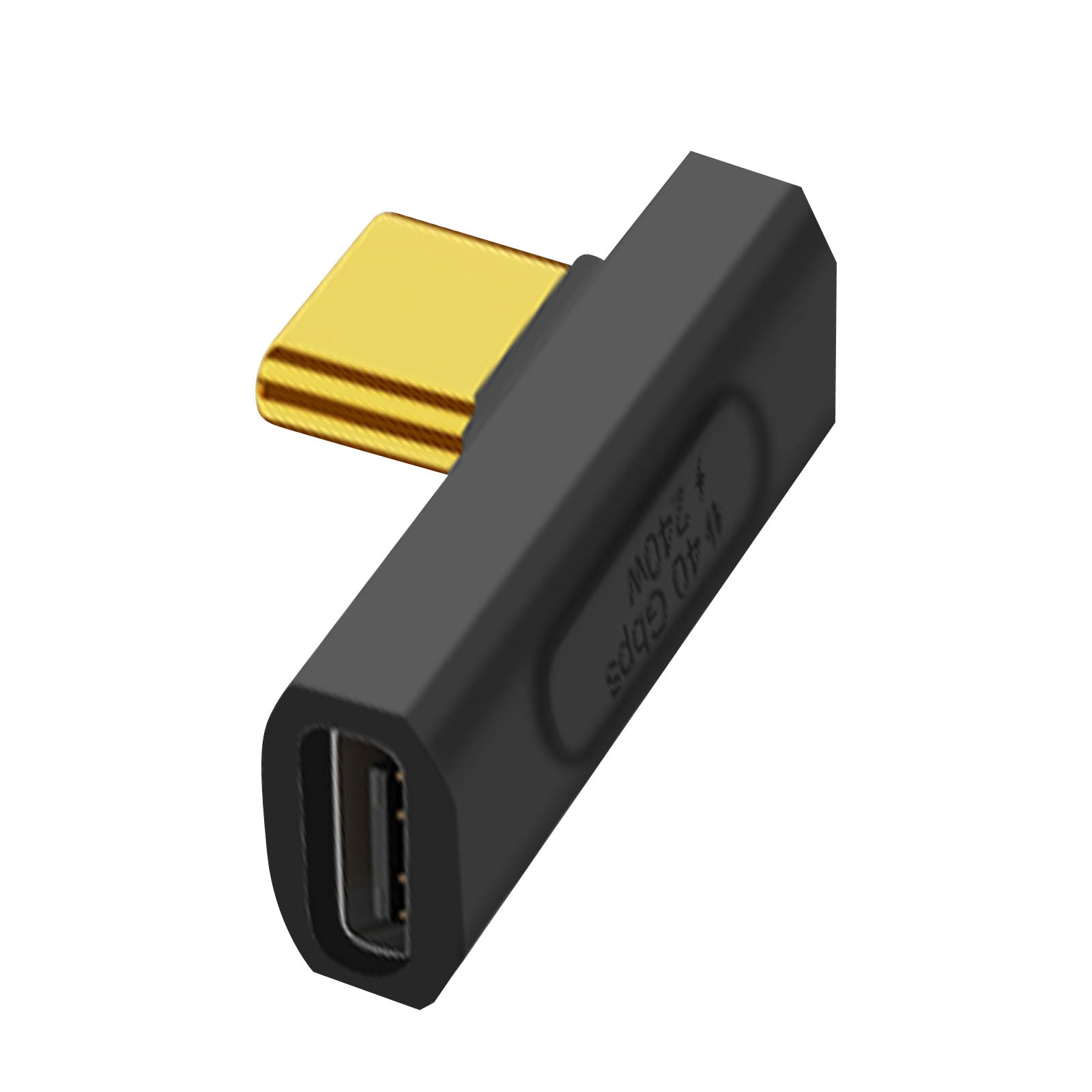 Adattatore USB-C a USB-C nero con connettore dorato.