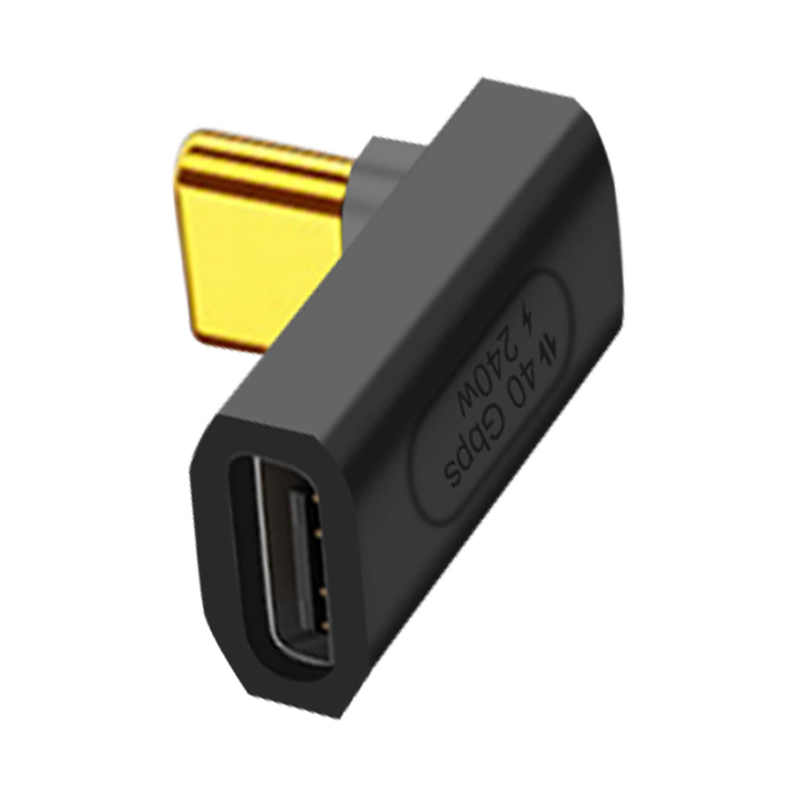Adattatore USB-C nero e oro. Ha un corpo rettangolare e un connettore dorato.