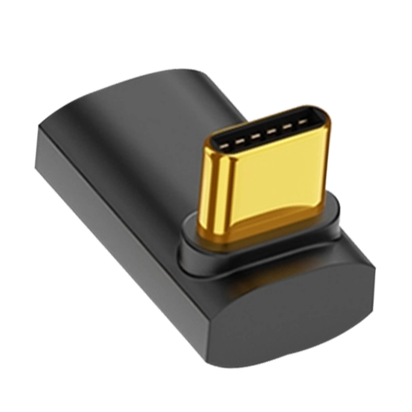 Un adattatore USB-C nero con un connettore color oro.