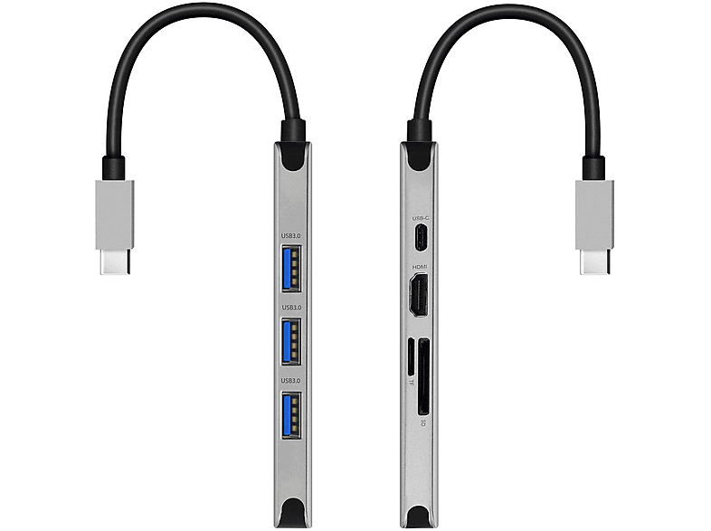 SWISSTEN 8-in-1 USB-C Hub Adapter mit 3x 3.0 USB / USB-C USB-Hub Universal, Grau | USB Hubs
