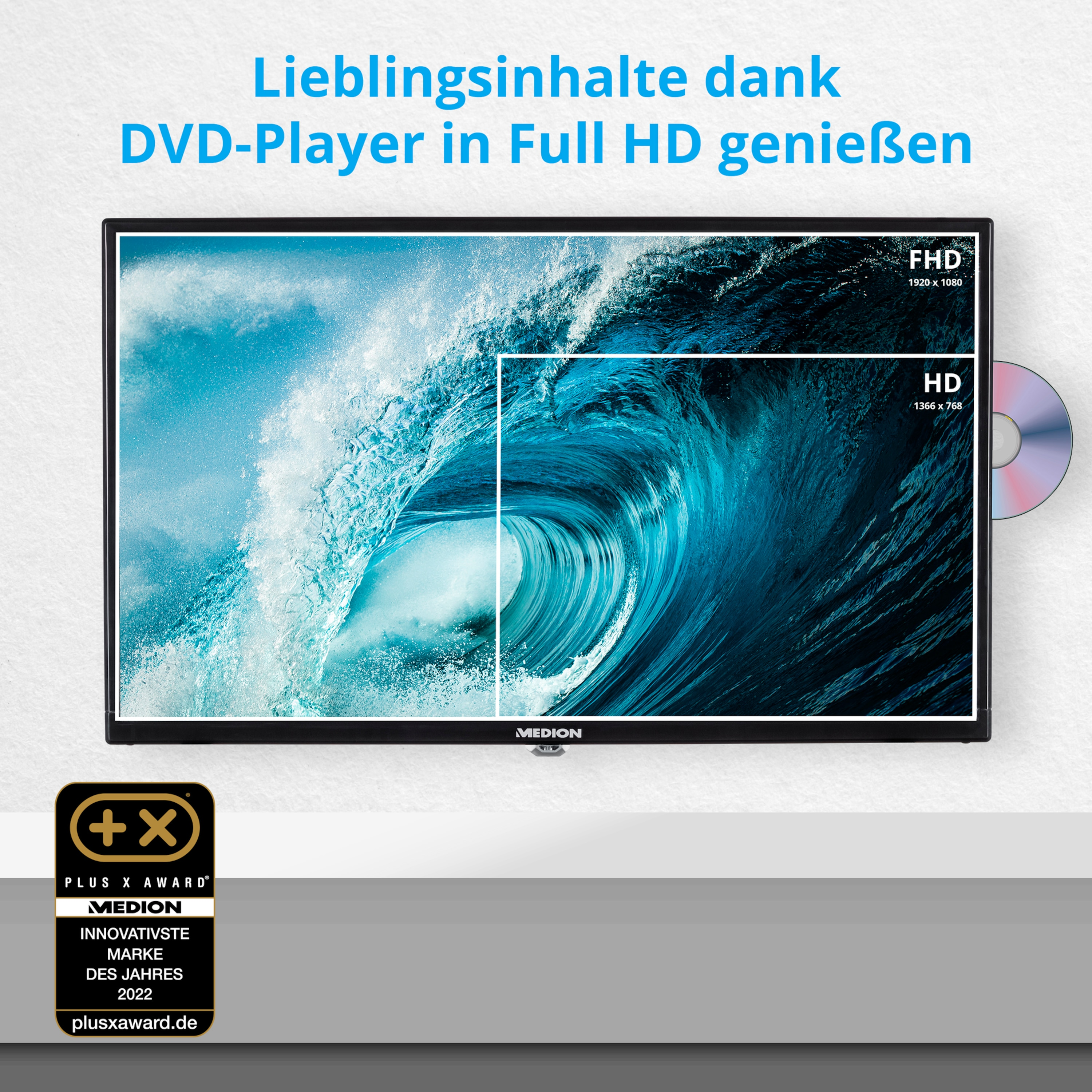 HD DVD-Player, E12422 MEDION Triple Full-HD) Zoll (Flat, Tuner, Full cm, 23,6 HD (59,9cm), LCDTV mit 59,9 TV Zoll 24 Fernseher Car-Adapter Fernseher / mit